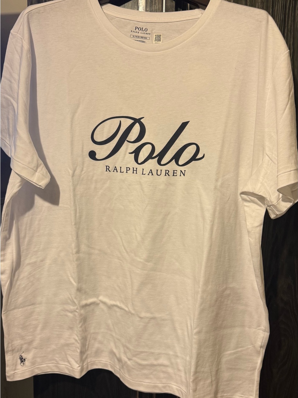 Ralph Lauren White Crew Neck Logo Tee with Navy Script